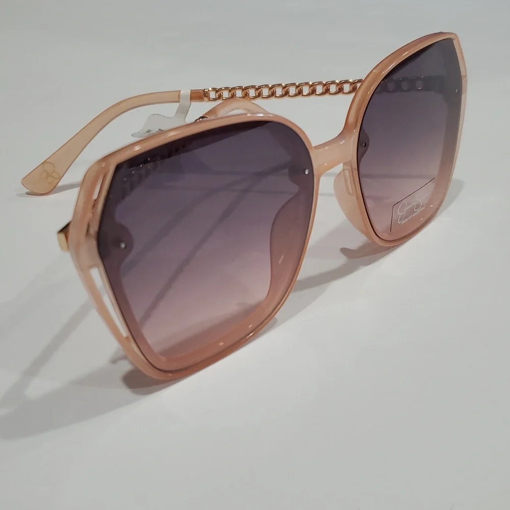 Jessica Simpson J6199 pink gold‎ chainlink style metal arms oval sunglasses new